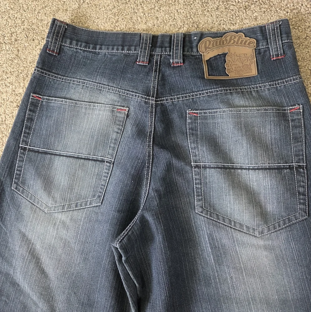 Vtg Raw Blue Baggy Denim Shorts 34 Y2K‎ Jorts Thick Stitch